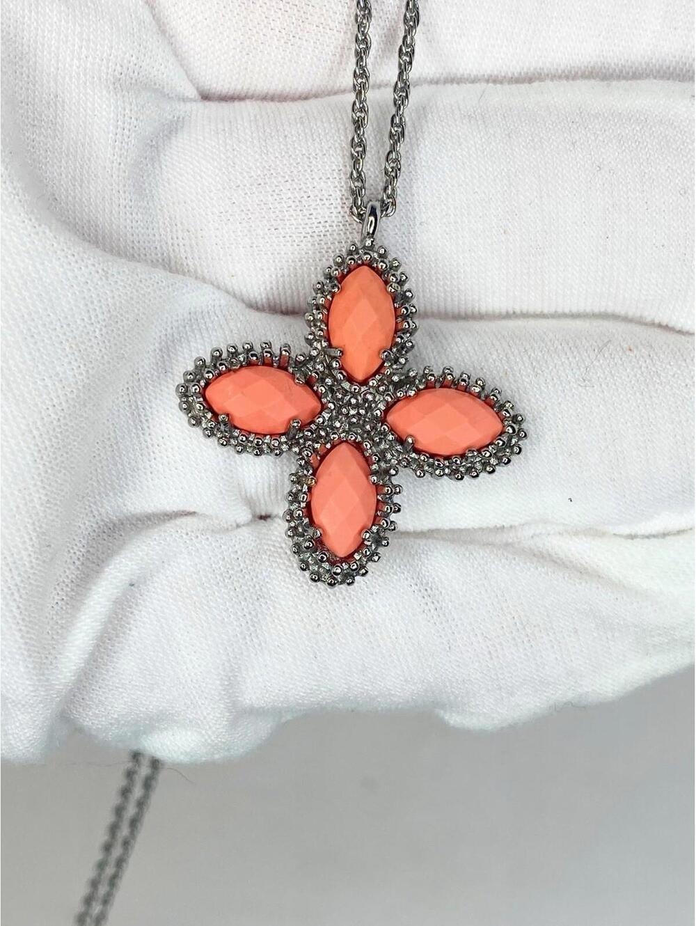 Vintage Kendra Scott Necklace Silver Tone Coral Stones